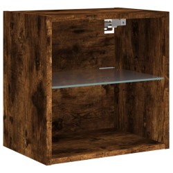 Table de chevet murale avec lumières LED chêne fumé 