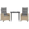 Ensemble à manger de jardin et coussins 3 pcs mélange beige 