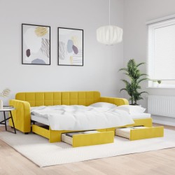 Lit de jour avec gigogne et tiroirs jaune 90x200 cm velours 