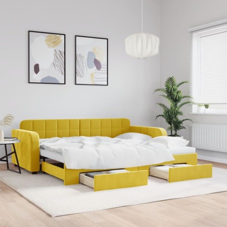 Lit de jour avec gigogne et tiroirs jaune 90x200 cm velours 