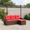 Salon de jardin 4 pcs avec coussins marron résine tressée 