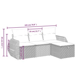 Salon de jardin 4 pcs avec coussins marron résine tressée 