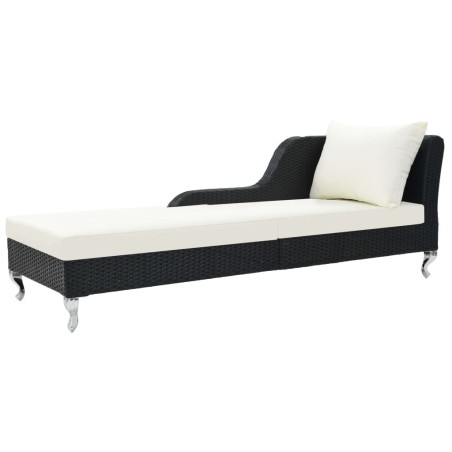 Chaise longue avec coussin Résine tressée Noir 