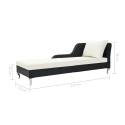 Chaise longue avec coussin Résine tressée Noir 