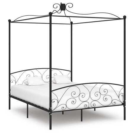 Cadre de lit à baldaquin sans matelas noir métal 180x200 cm 