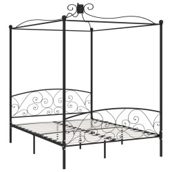 Cadre de lit à baldaquin sans matelas noir métal 180x200 cm 
