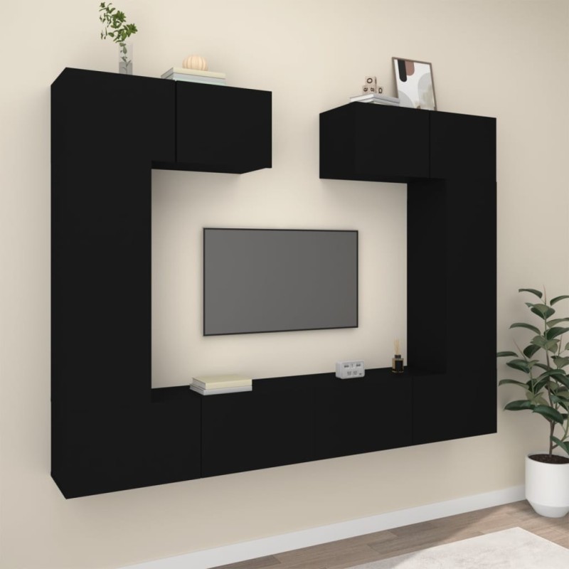 Ensemble de meubles TV 6 pcs Noir Bois d'ingénierie 
