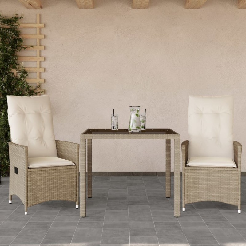 Ensemble de bistro 3 pcs avec coussins beige résine tressée 