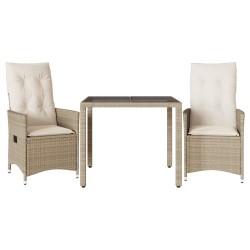 Ensemble de bistro 3 pcs avec coussins beige résine tressée 
