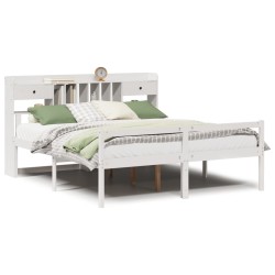 Lit bibliothèque sans matelas blanc 180x200 cm bois pin massif 