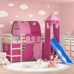 Lit mezzanine enfants avec tour sans matelas rose 80x200 cm 
