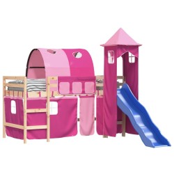 Lit mezzanine enfants avec tour sans matelas rose 80x200 cm 