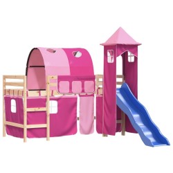 Lit mezzanine enfants avec tour sans matelas rose 80x200 cm 