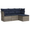 Salon de jardin 4 pcs avec coussins gris résine tressée 