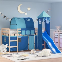Lit mezzanine enfants avec tour sans matelas bleu 80x200 cm 