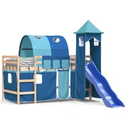 Lit mezzanine enfants avec tour sans matelas bleu 80x200 cm 