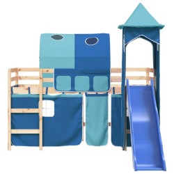 Lit mezzanine enfants avec tour sans matelas bleu 80x200 cm 