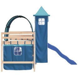 Lit mezzanine enfants avec tour sans matelas bleu 80x200 cm 