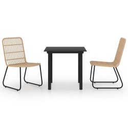 Ensemble à manger d'extérieur 3 pcs résine tressée et verre 