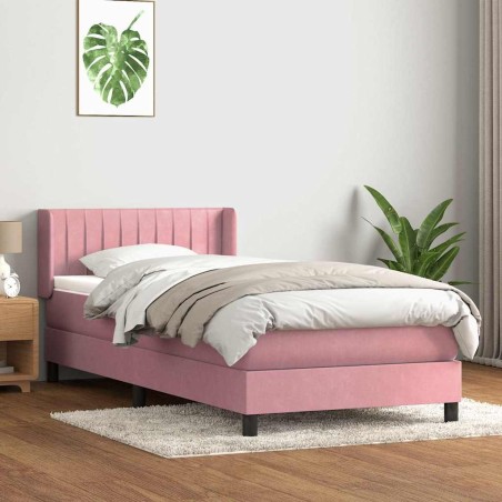 Sommier à lattes de lit avec matelas rose 80x210 cm velours 