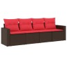 Salon de jardin 4 pcs avec coussins marron résine tressée 