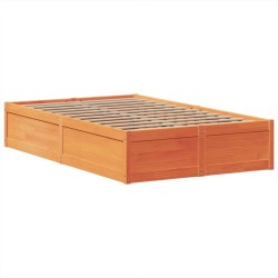 Cadre de lit sans matelas cire marron 135x190cm bois pin massif 