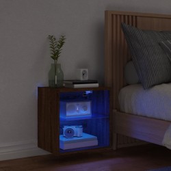 Table de chevet murale avec lumières LED chêne marron 