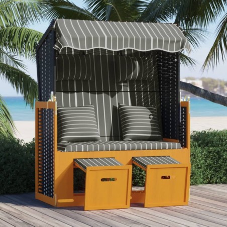 Strandkorb avec coussins Résine tressée bois solide Noir gris 