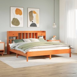 Lit bibliothèque sans matelas cire marron 200x200 cm pin massif 
