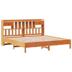 Lit bibliothèque sans matelas cire marron 200x200 cm pin massif 