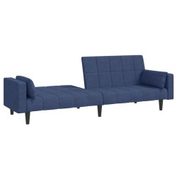 Canapé-lit à 2 places avec deux oreillers bleu tissu 