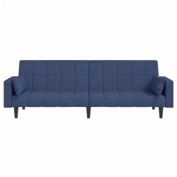 Canapé-lit à 2 places avec deux oreillers bleu tissu 