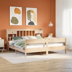 Lit bibliothèque sans matelas 200x200 cm bois massif de pin 