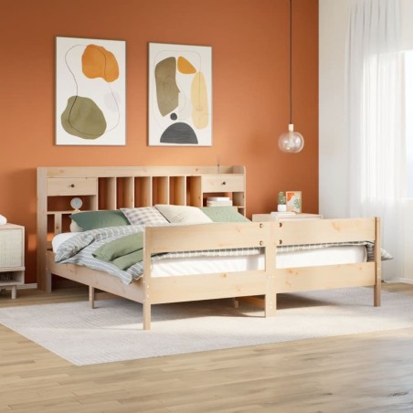 Lit bibliothèque sans matelas 200x200 cm bois massif de pin 