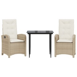 Ensemble à manger de jardin et coussins 3 pcs Beige poly rotin 