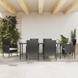 Ensemble à manger de jardin 7 pcs noir résine tressée et acier 