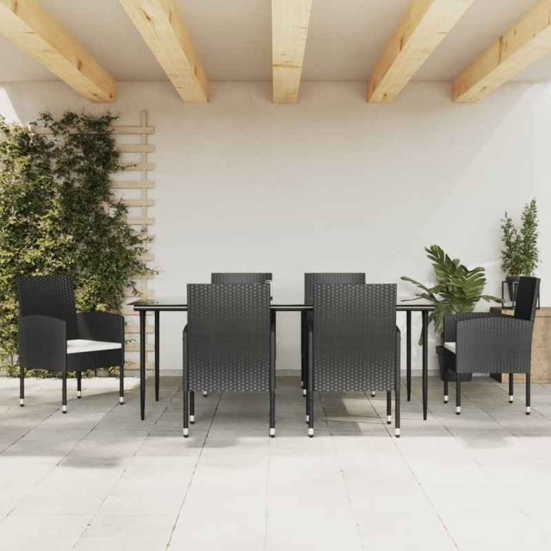 Ensemble à manger de jardin 7 pcs noir résine tressée et acier 