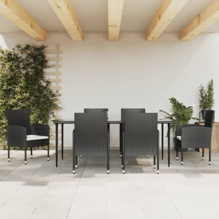 Ensemble à manger de jardin 7 pcs noir résine tressée et acier 