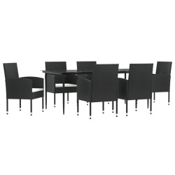 Ensemble à manger de jardin 7 pcs noir résine tressée et acier 