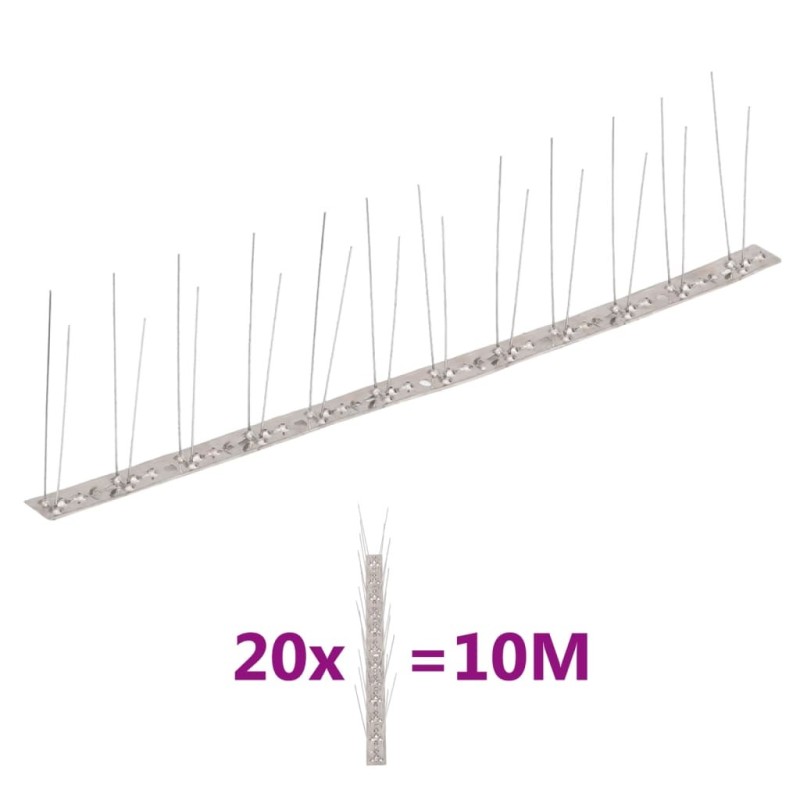Ensemble de 20 pointes à 2 rangées contre oiseaux Inox 10 m Ensemble de 20 pointes à 2 rangées contre oiseaux Inox 10 m