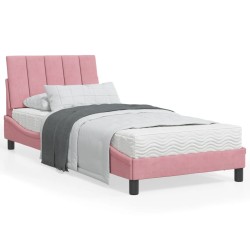 Lit avec matelas rose 90x190 cm velours 