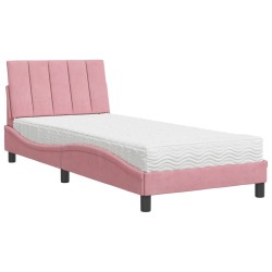Lit avec matelas rose 90x190 cm velours 
