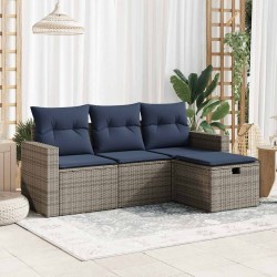 Salon de jardin 4 pcs avec coussins gris résine tressée 