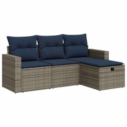 Salon de jardin 4 pcs avec coussins gris résine tressée 