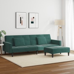 Canapé-lit à 2 places avec repose-pied vert foncé velours 
