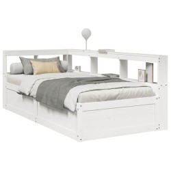 Lit bibliothèque sans matelas blanc 90x200cm bois de pin massif 