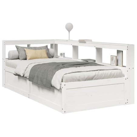 Lit bibliothèque sans matelas blanc 90x200cm bois de pin massif 