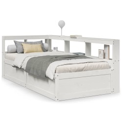 Lit bibliothèque sans matelas blanc 90x200cm bois de pin massif 