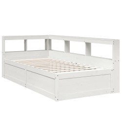 Lit bibliothèque sans matelas blanc 90x200cm bois de pin massif 