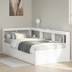 Lit bibliothèque sans matelas blanc 90x200cm bois de pin massif 